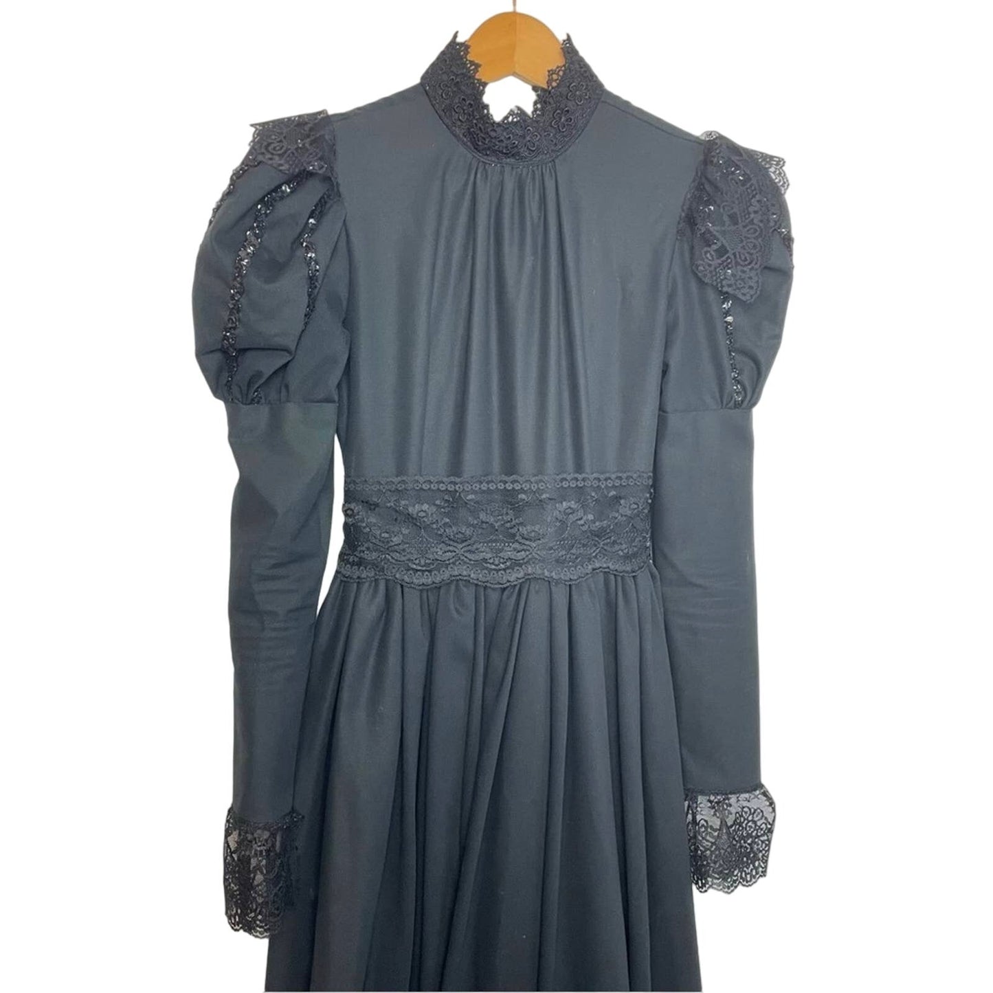 Vintage Handmade Black Dress Victorian Gown Wednesday Gothic XS