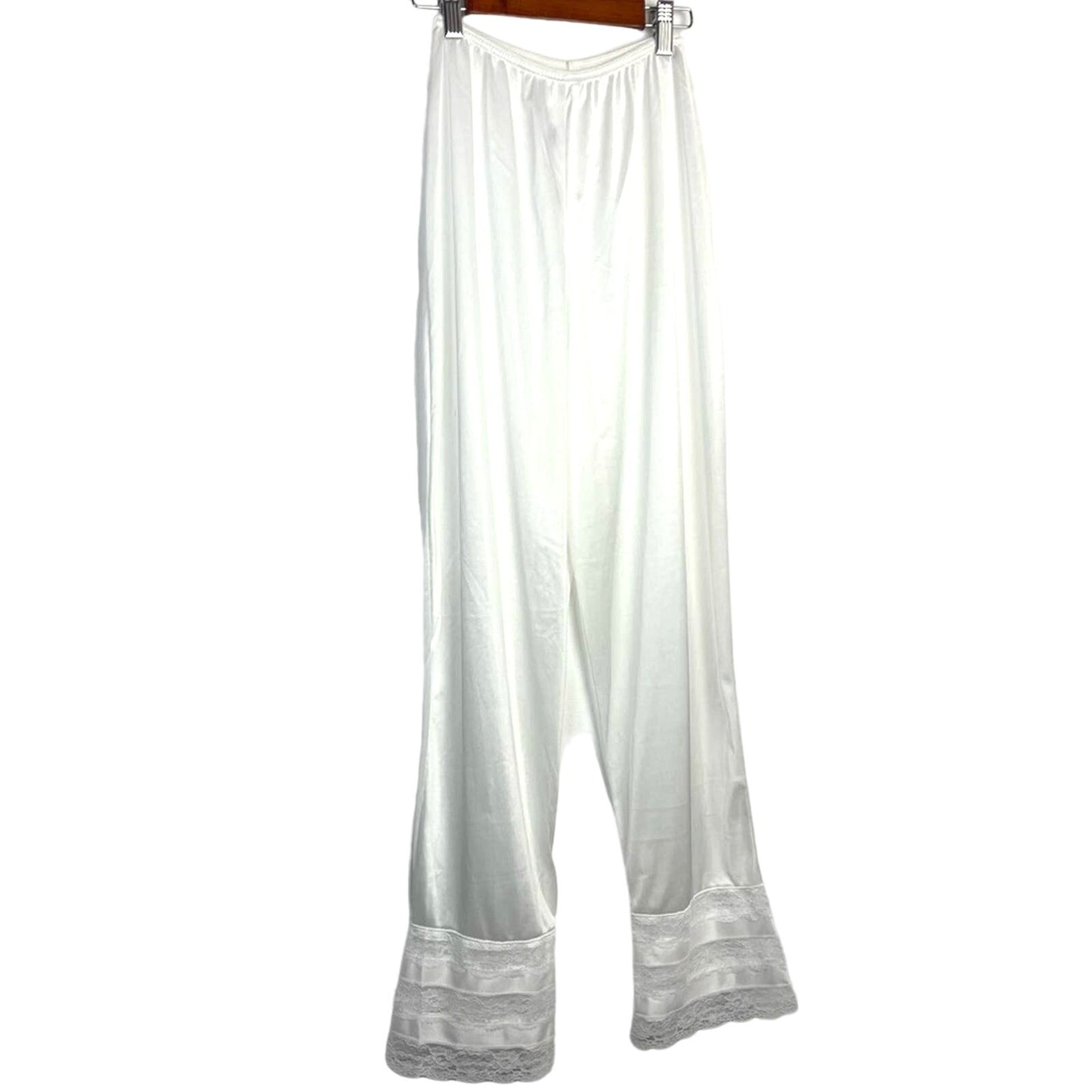 Vintage White Nylon Bloomers Pajama Pants Satin Lace Small
