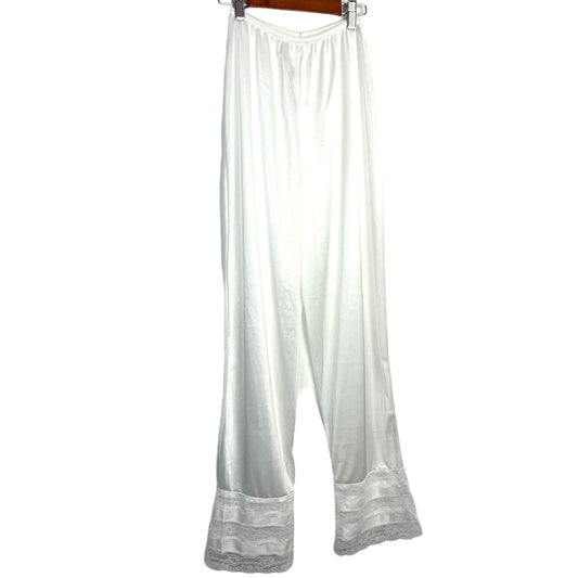 Vintage White Nylon Bloomers Pajama Pants Satin Lace Small