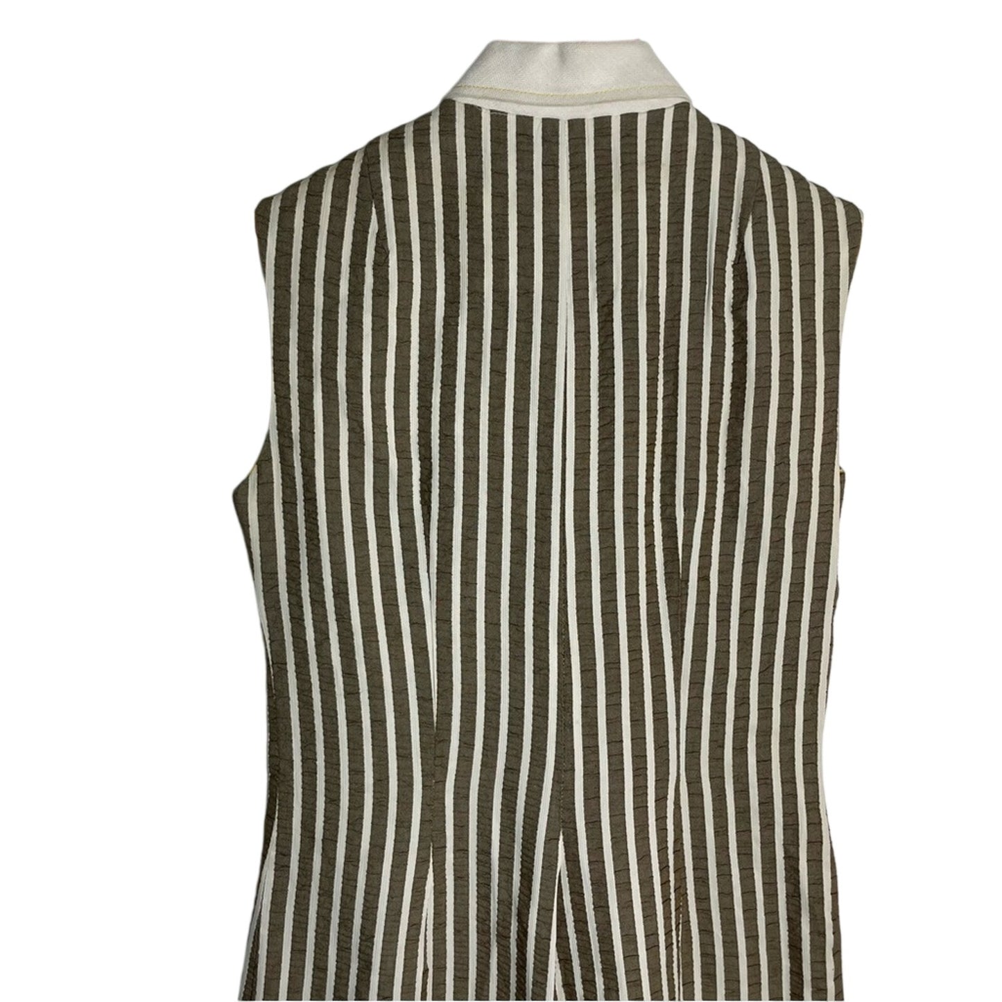 Sleeveless Brown & White Striped Button Romper with White Collar Vintage
