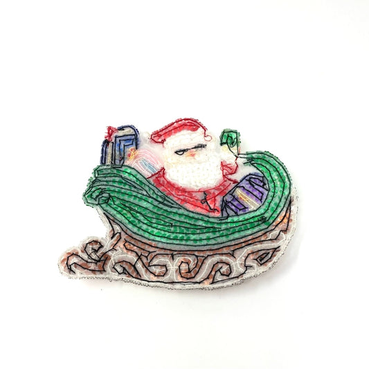 Vintage Santa Patch Sequins Santa’s Sleight with Gifts Christmas