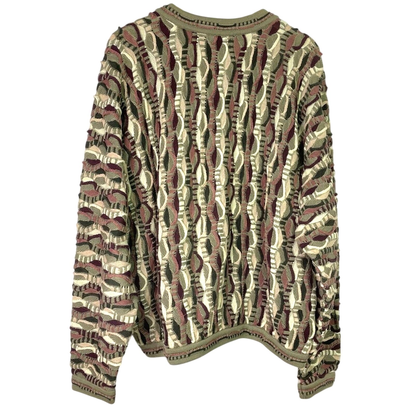 Coogi | Knit Sweater Tan Green Chunky Knit 3 D Pattern XL
