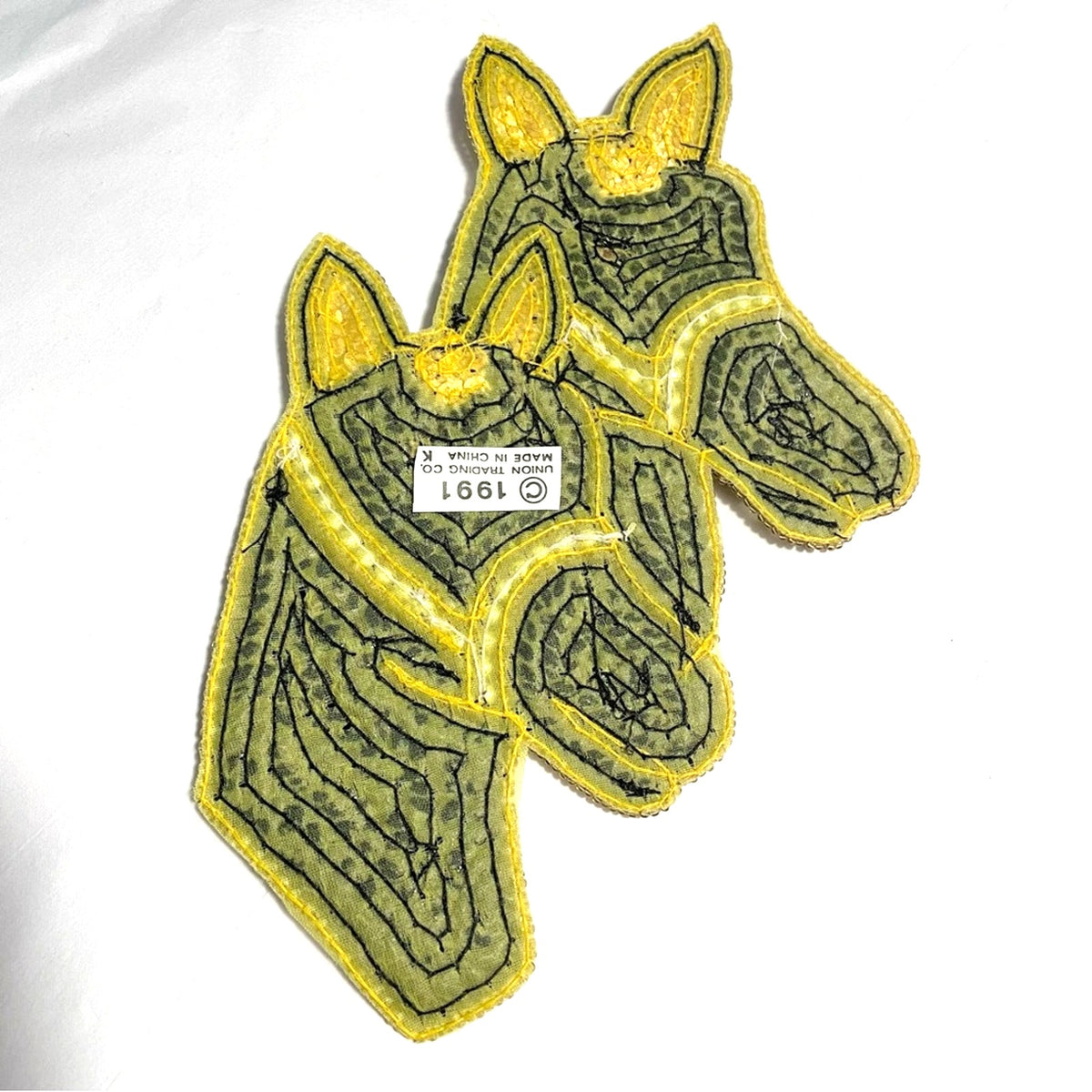 Black and Gold Sequin Horse Patch Vintage Two Black Horses