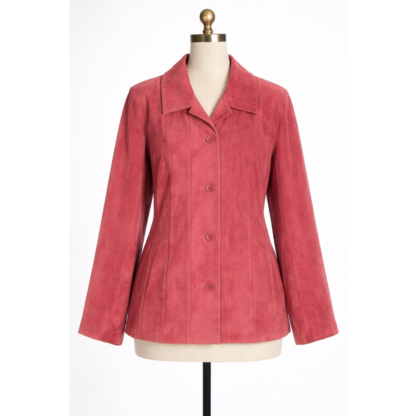 Vintage Suede Jacket Maroon Red Buttons Leather