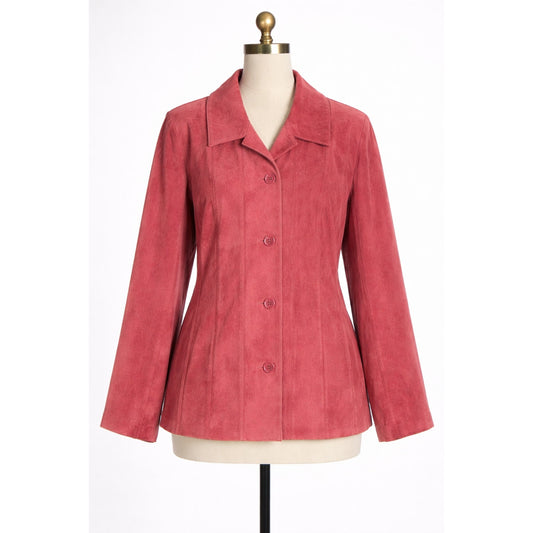 Vintage Suede Jacket Maroon Red Buttons Leather