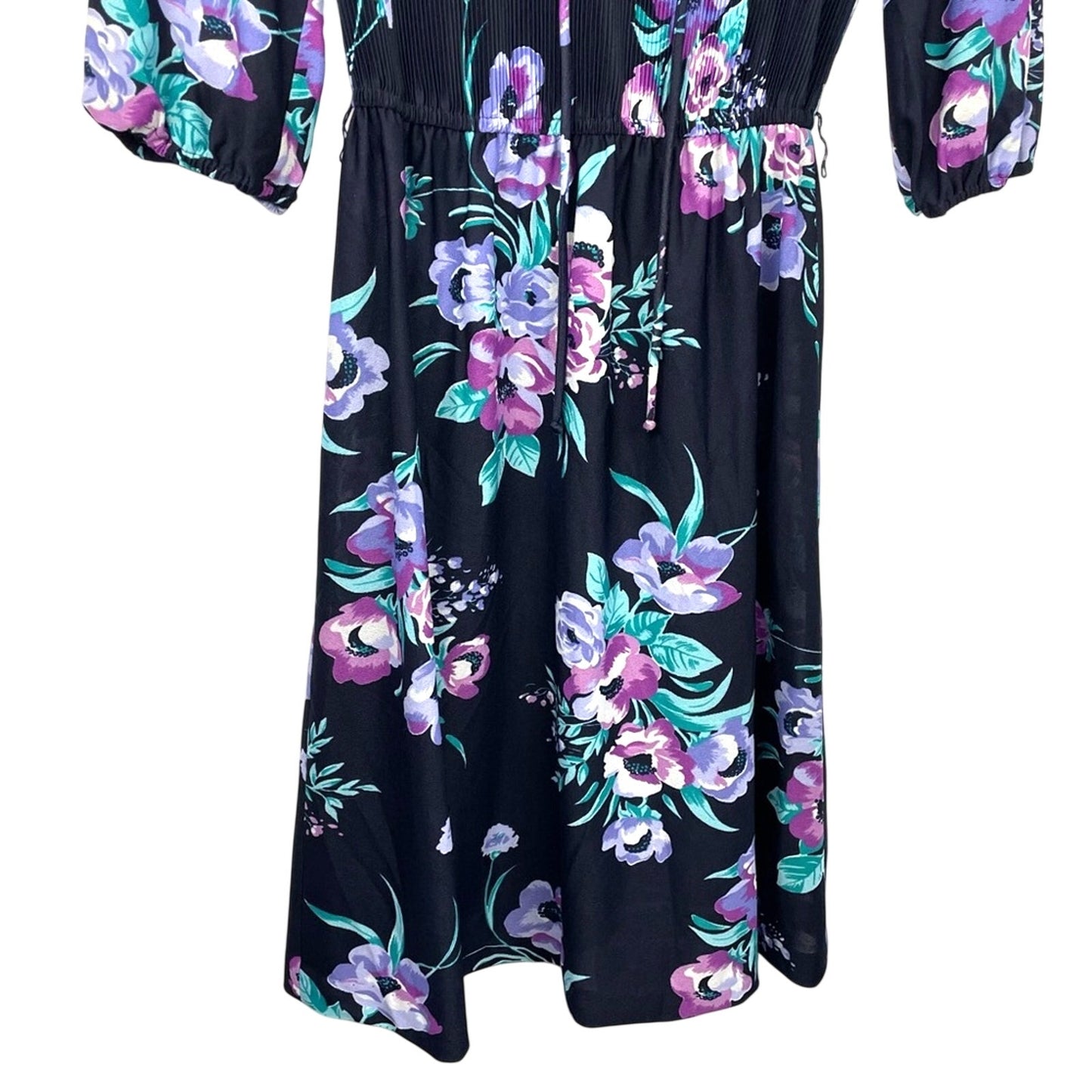 Vintage Floral Dress 1970s California Black Purple Small