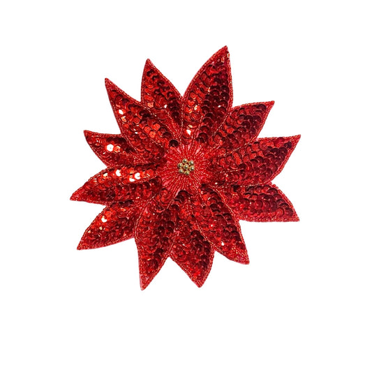Red Sequin Flower Patch Poinsettia Sparkle Christmas