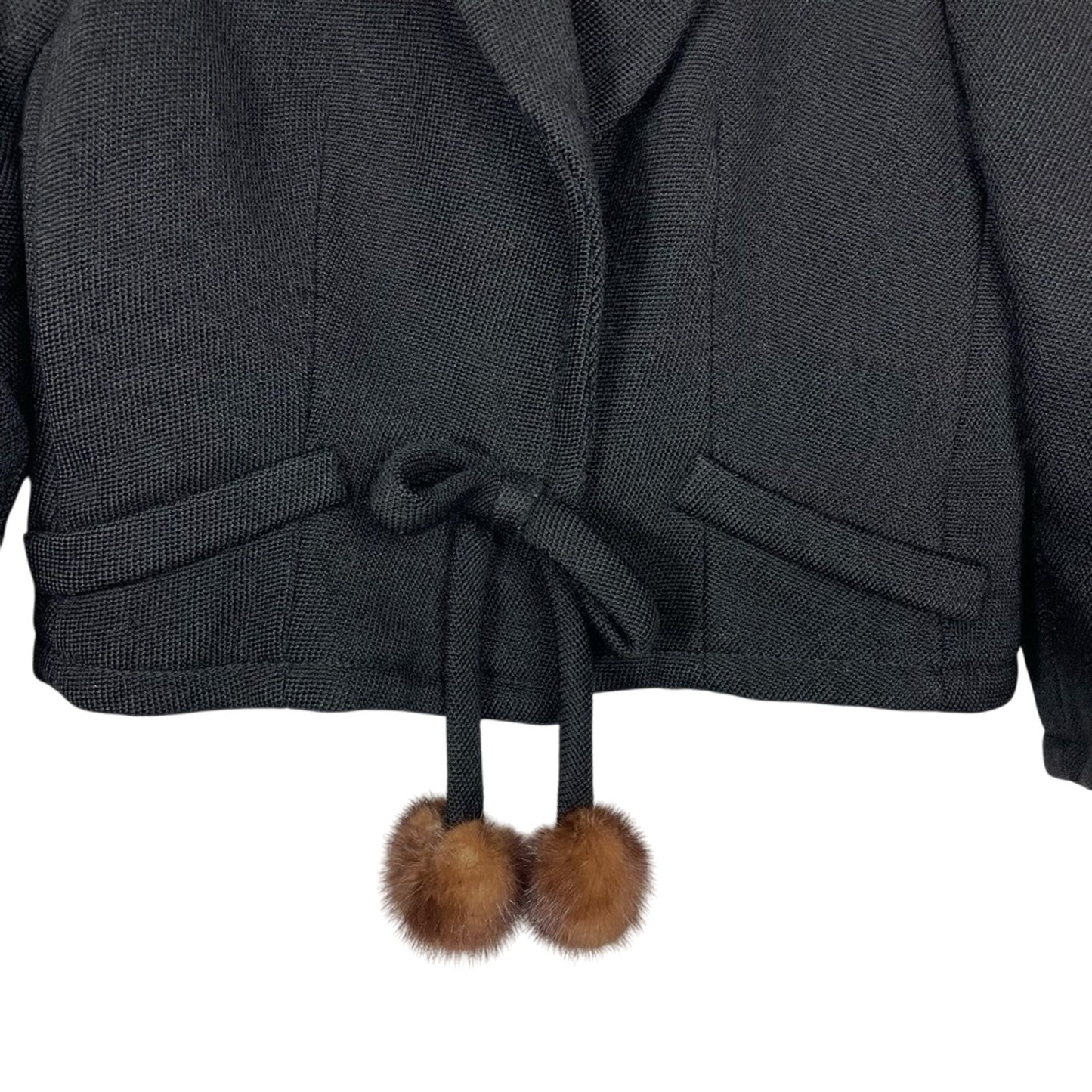 Vintage Black Wool Cardigan Jacket Fur Balls Bow Knit