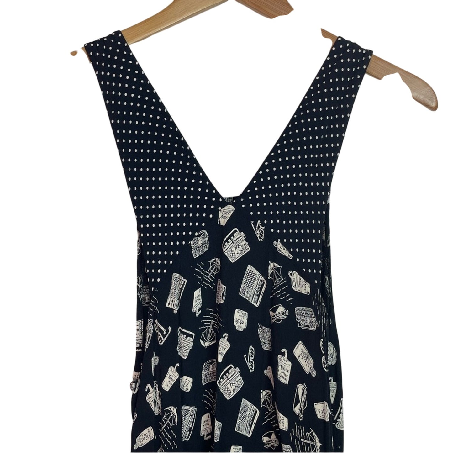 Vintage Black & White Patterned Dress Summer Beach Theme Rayon M