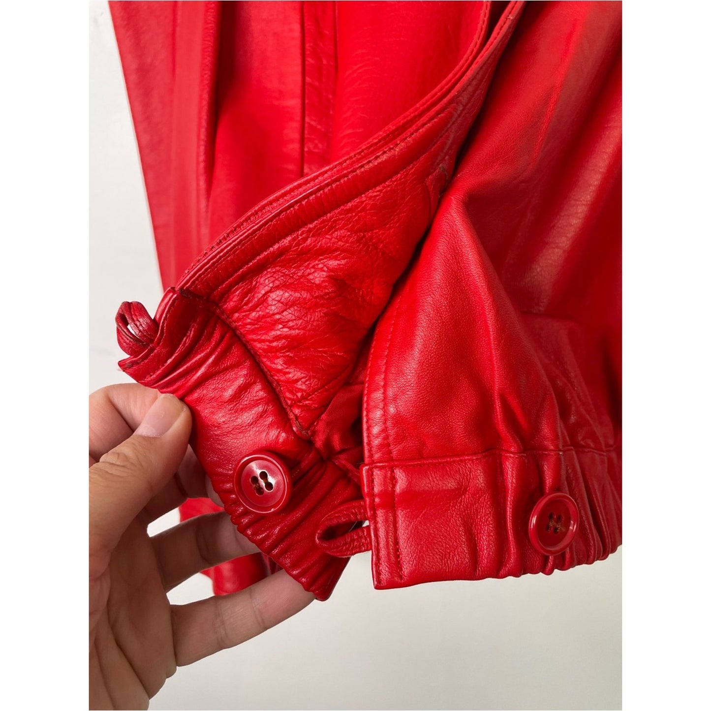 Red Leather Puff-Sleeve Jacket 1980s Vintage