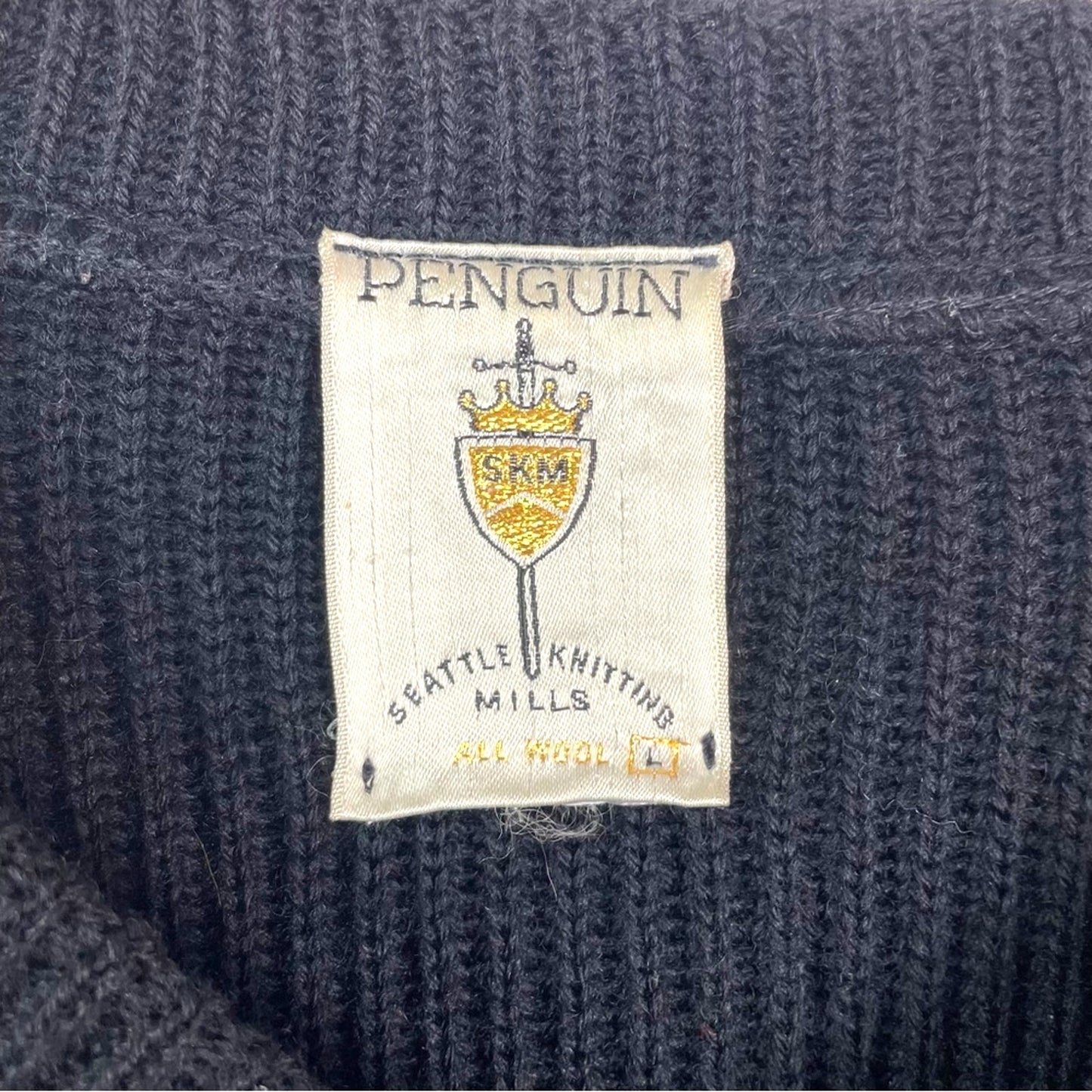 Vintage Wool Cardigan Sweater Black Penguin Seattle Knitt 1940s