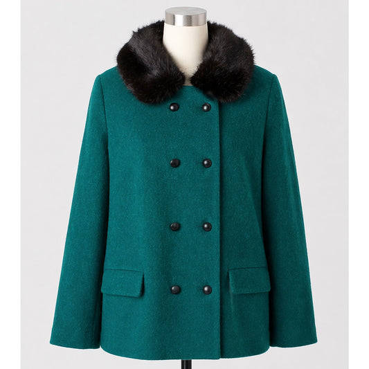 Vintage Green Wool & Real Fur Collar Jacket 1960s