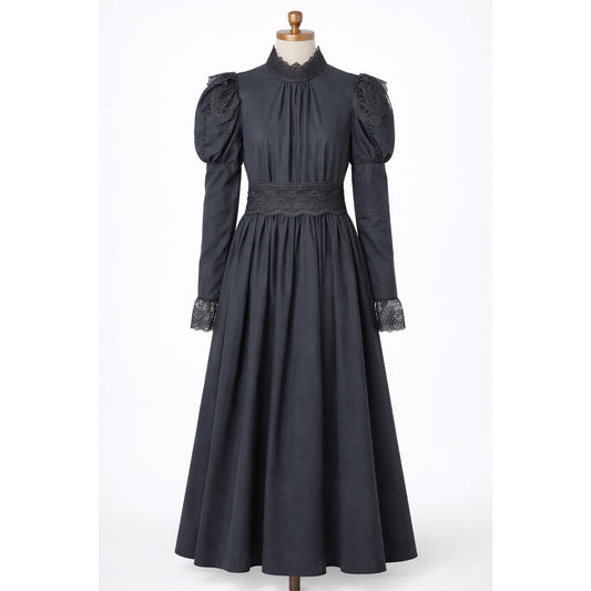 Vintage Handmade Black Dress Victorian Gown Wednesday Gothic XS