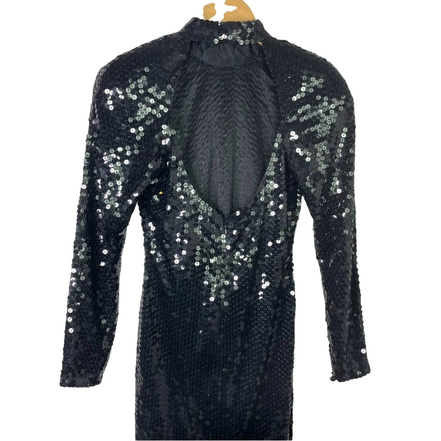 Vintage Black Sequin Dress Long Sleeve 1980s Glam Sparkle