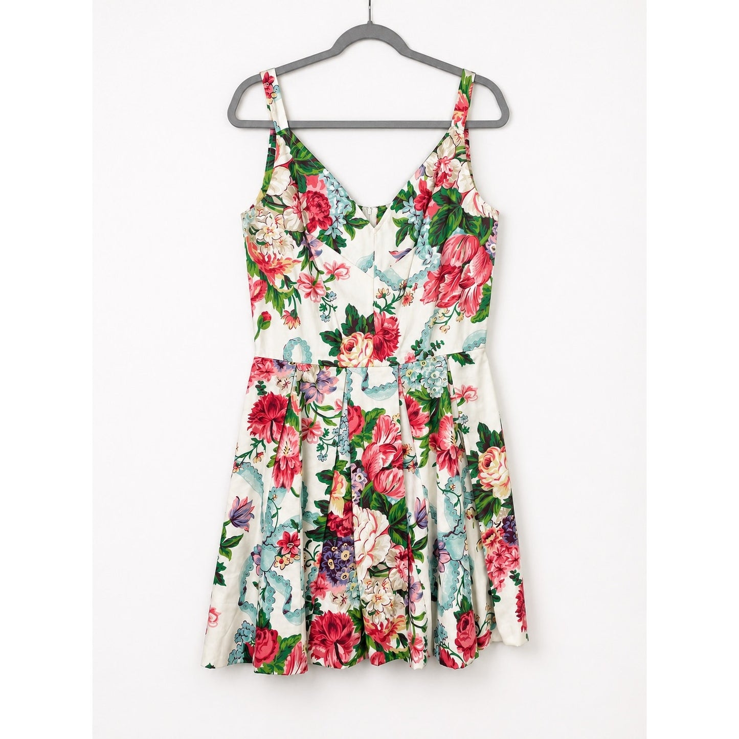 Vintage Floral Sundress in White with Pink & Green Bouquet Lace Whimsy Large