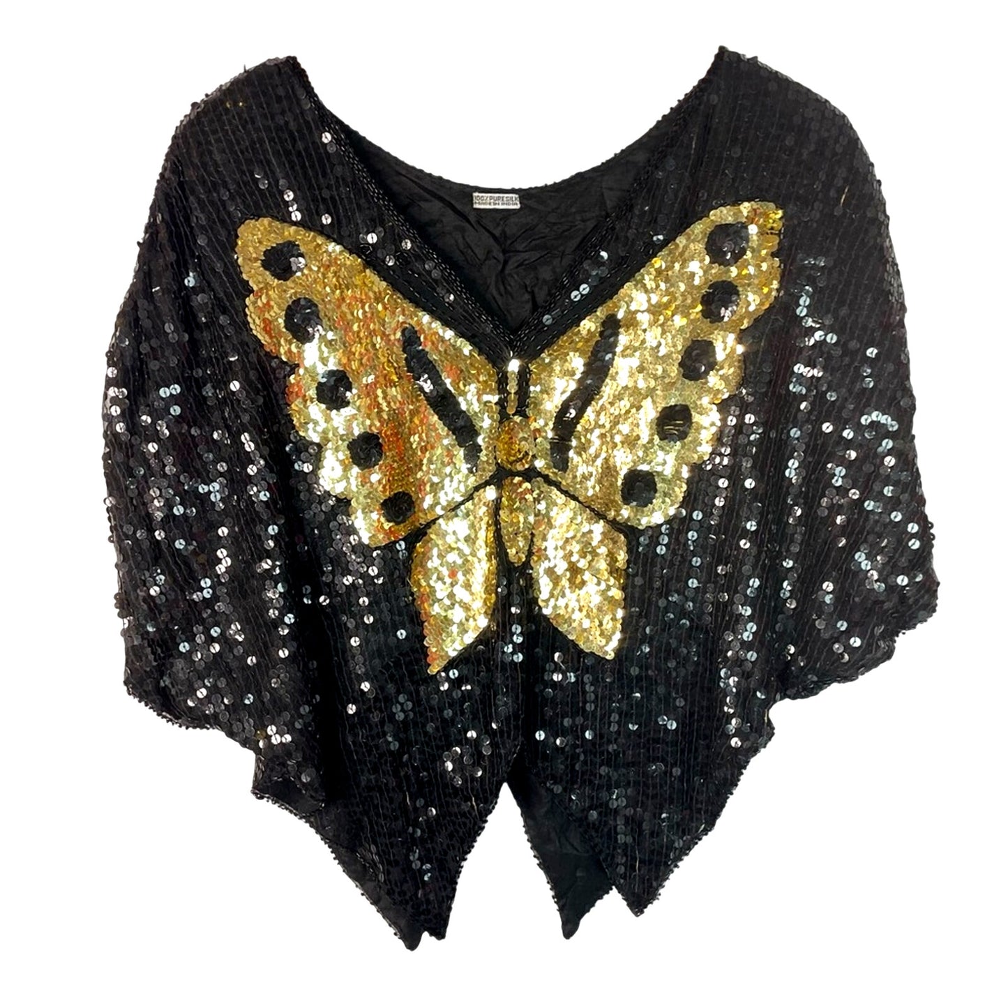 Sequin Butterfly Top Beaded Vintage 70/80s Glam Sparkle Silk