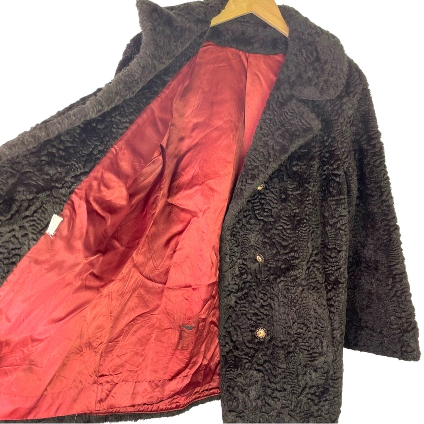Vintage Faux Fur Coat Brown Sun Buttons 1960s