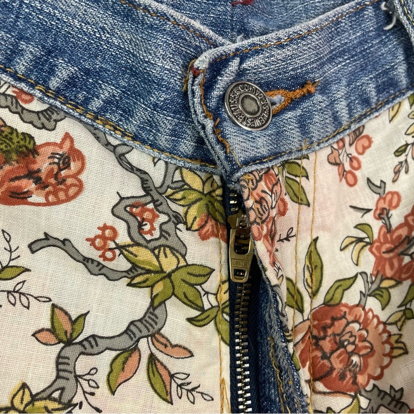 Vintage Handmade Bell Bottoms Floral Print Orange Flowers 25