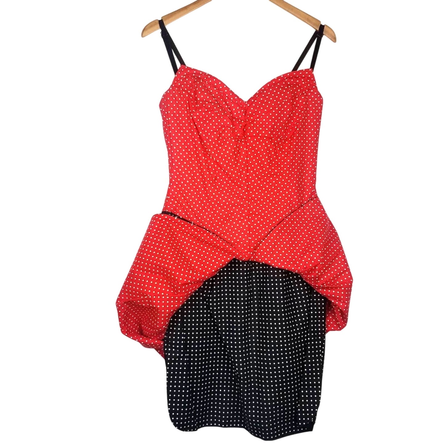 Vintage | Red & Black Polka Dot Dress Bustle Skirt 1980s Mini Mouse