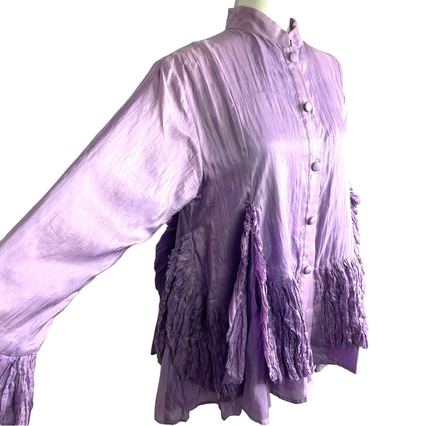 Lavender Blouse 100% Silk Crepe Details Draping Vintage Large