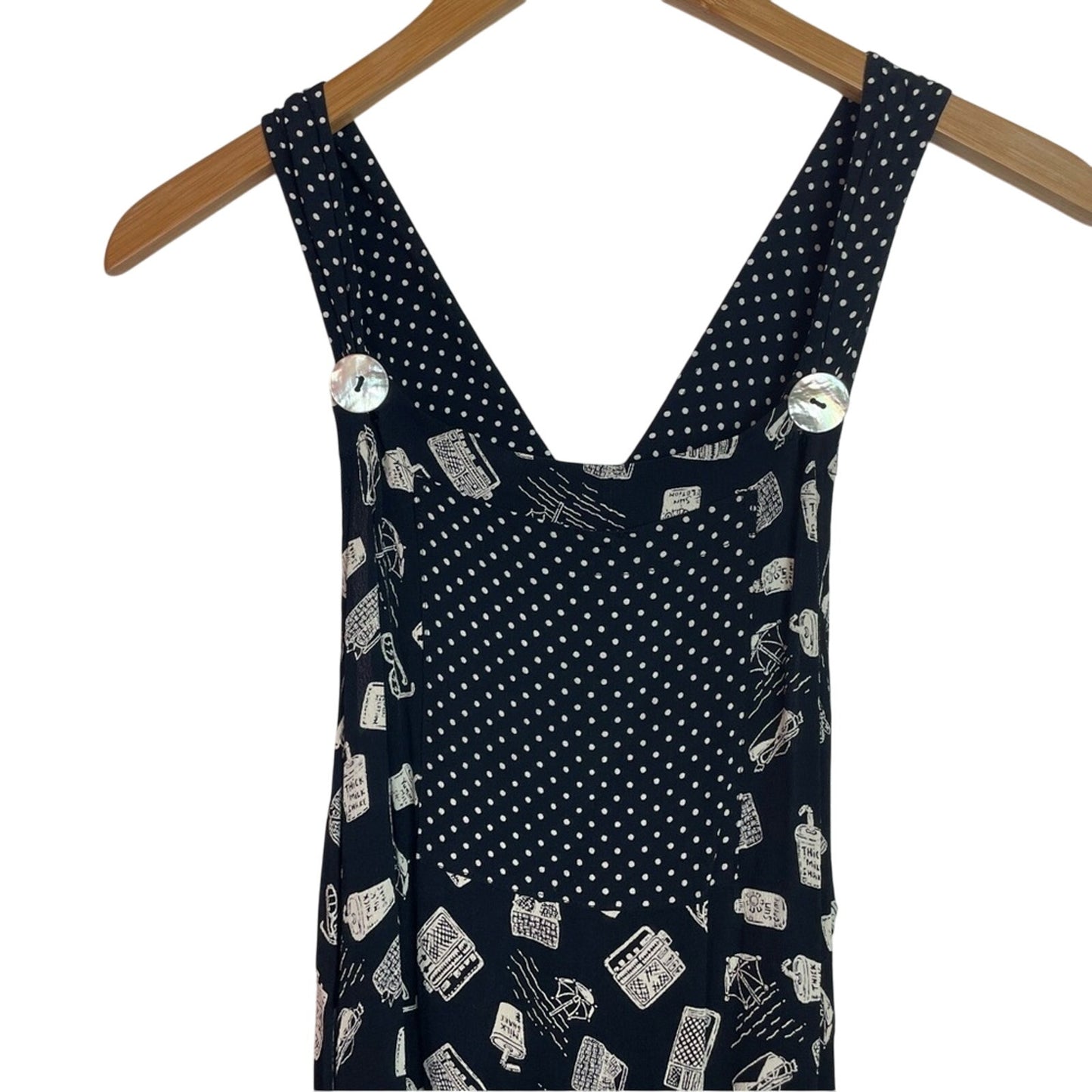 Vintage Black & White Patterned Dress Summer Beach Theme Rayon M