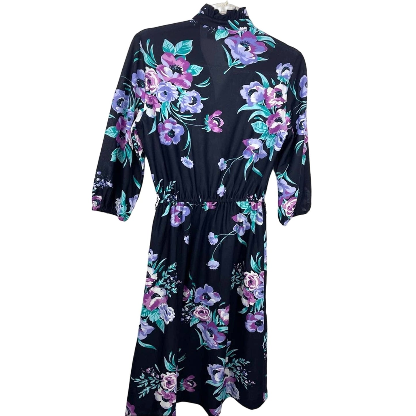 Vintage Floral Dress 1970s California Black Purple Small