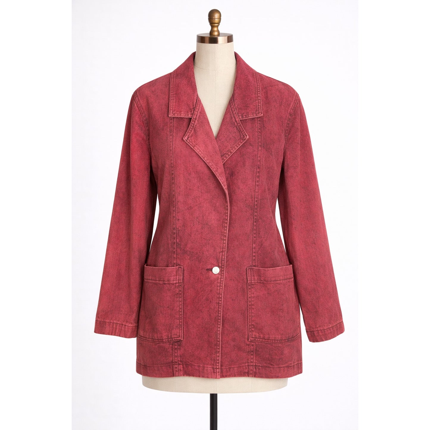 Sundance | Maroon Denim Jacket Long Pockets Vintage Jean Jacket Coat Large