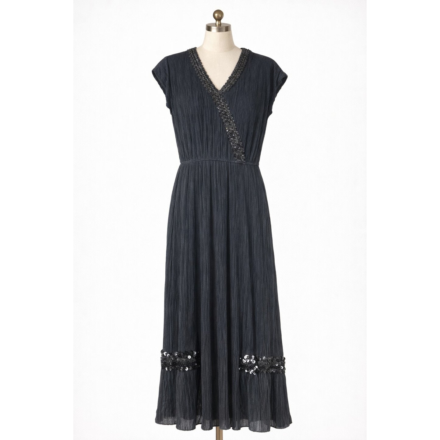 Vintage Black Maxi Dress Sequins Drop Waist