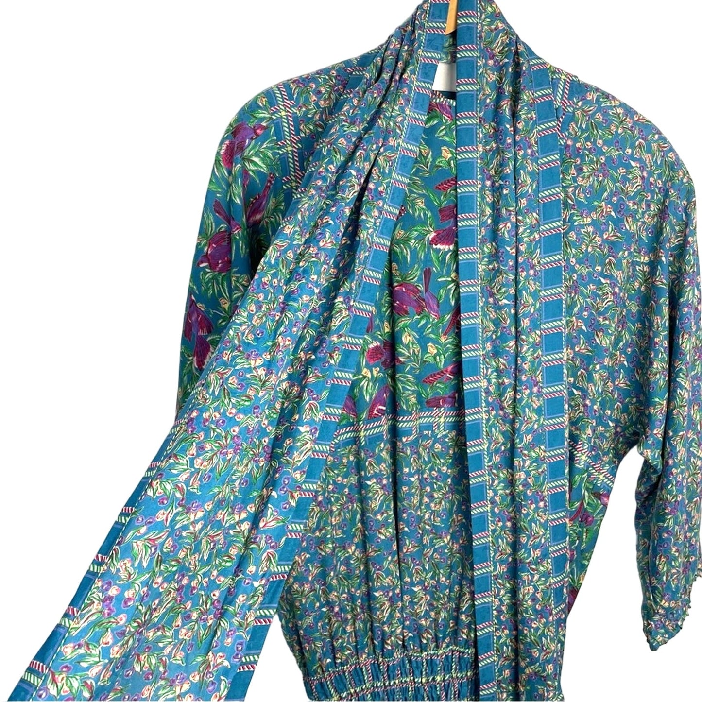 Vintage | Diane Freis Dress Blue Floral and Bird Pattern