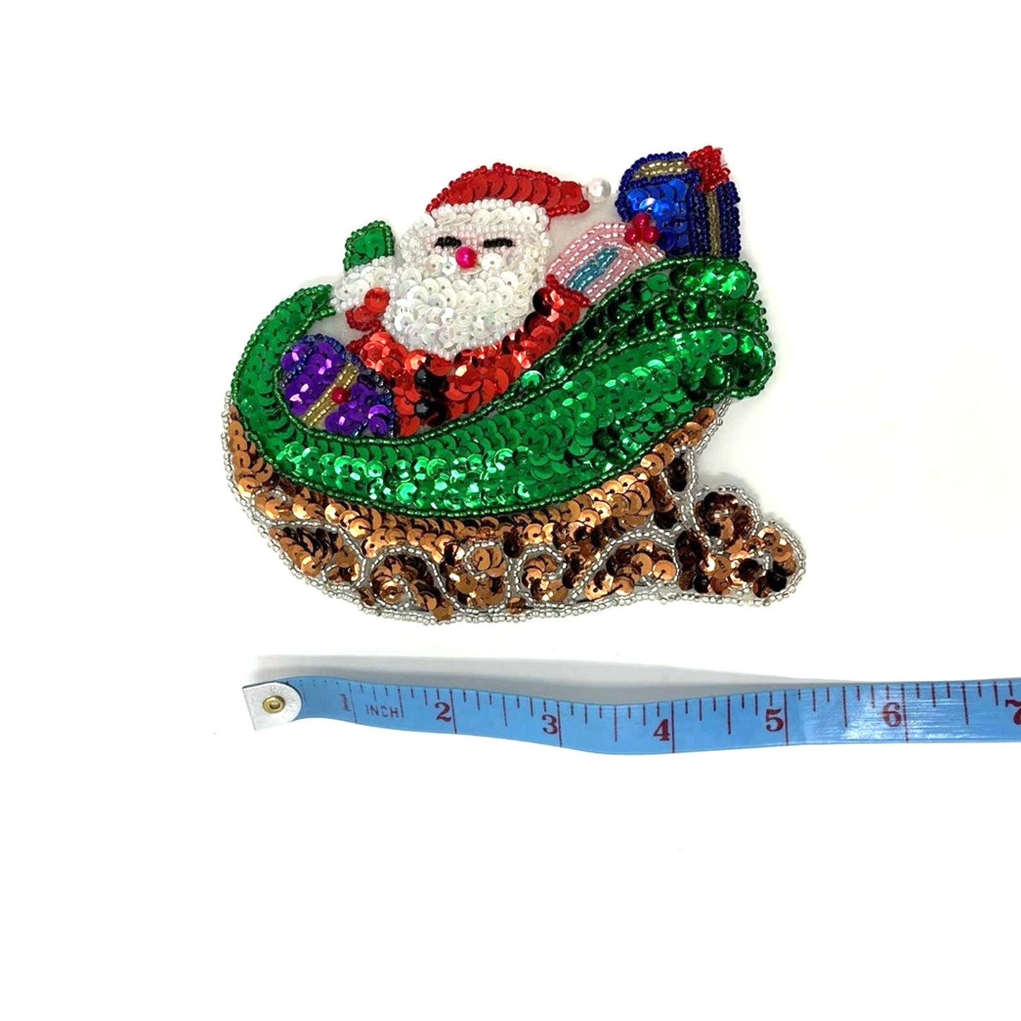 Vintage Santa Patch Sequins Santa’s Sleight with Gifts Christmas
