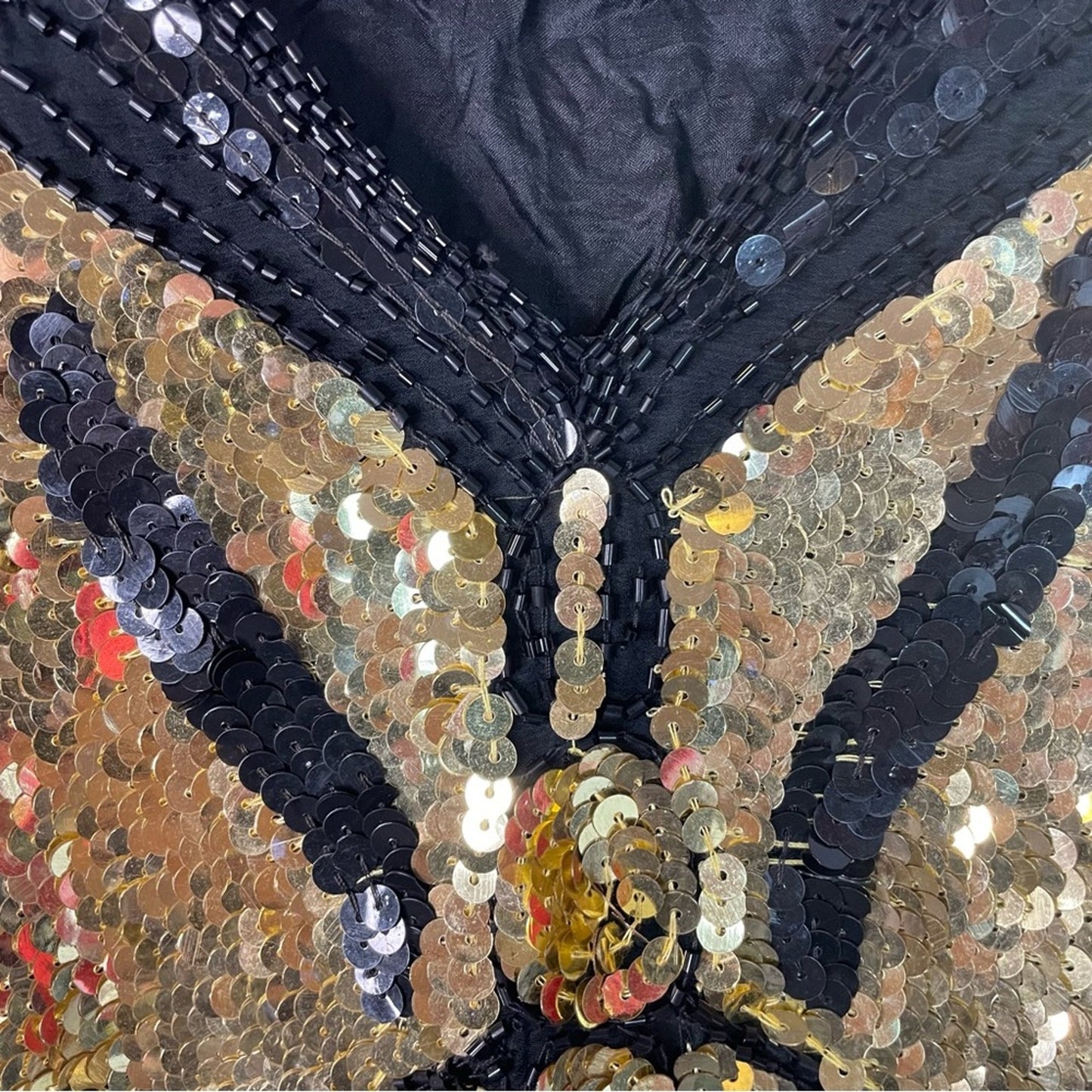 Sequin Butterfly Top Beaded Vintage 70/80s Glam Sparkle Silk