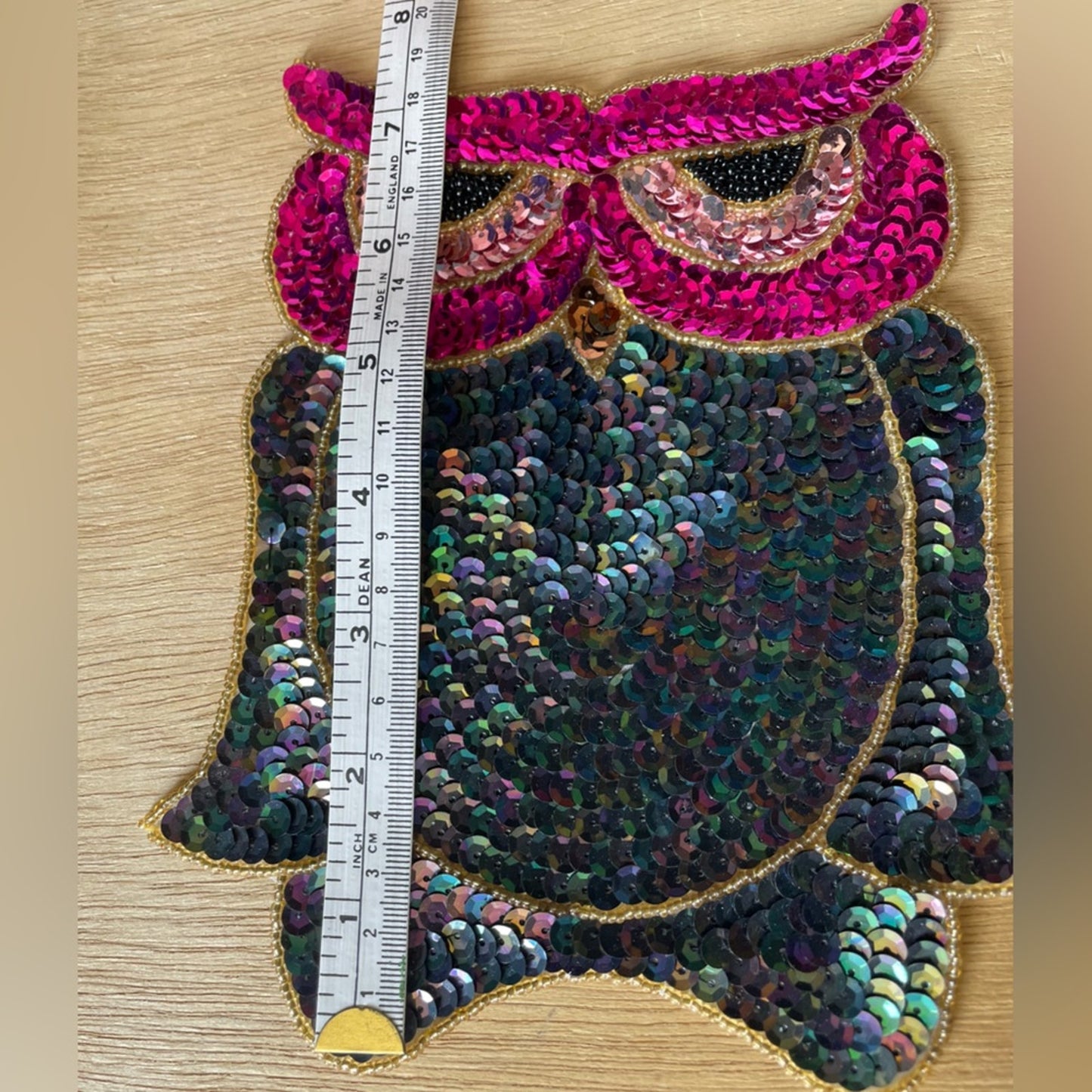 Sequin Owl Patch Vintage Pink Black Sparkle Embellishment