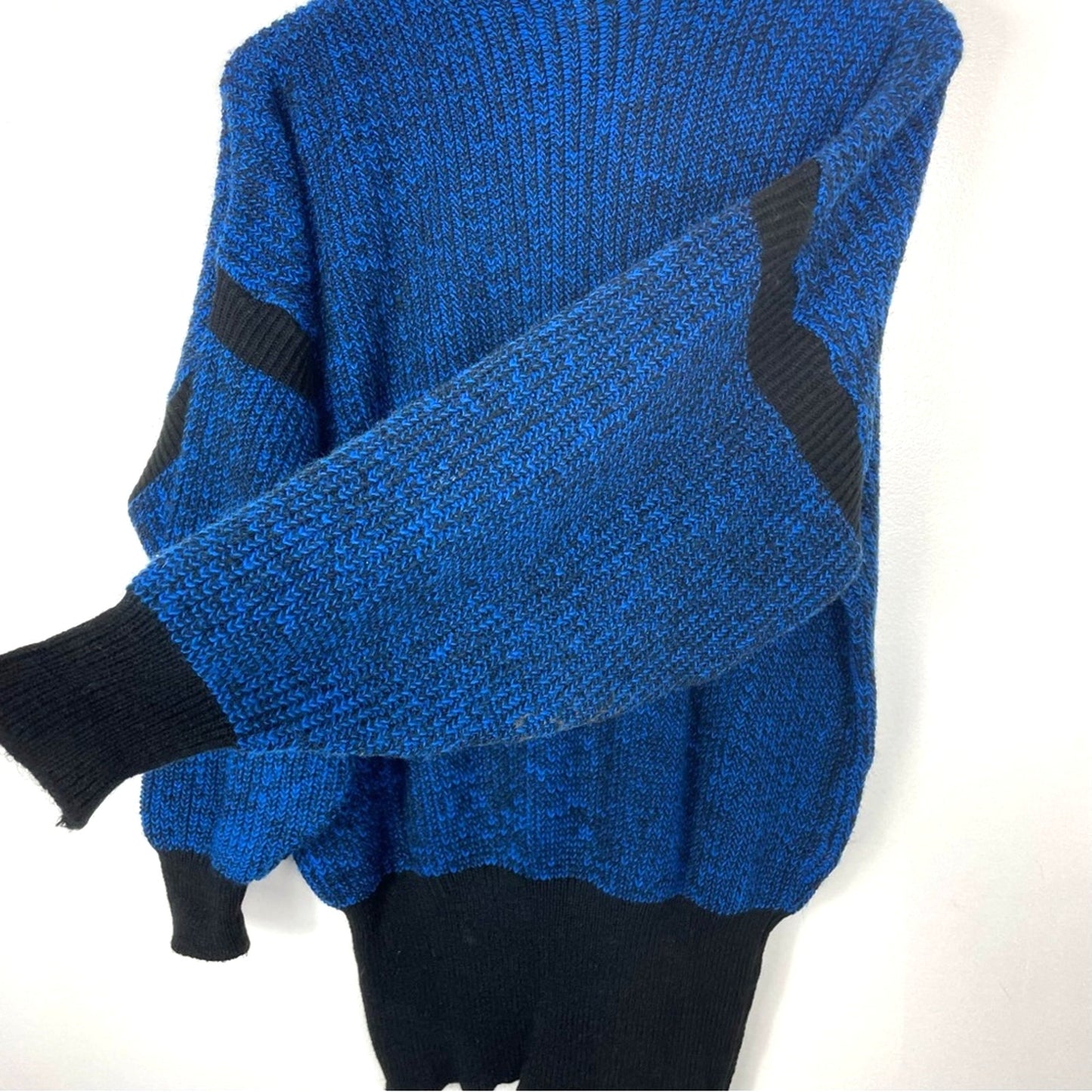 Vintage Blue & Black Knit Sweater 1980s Geometric Chunky