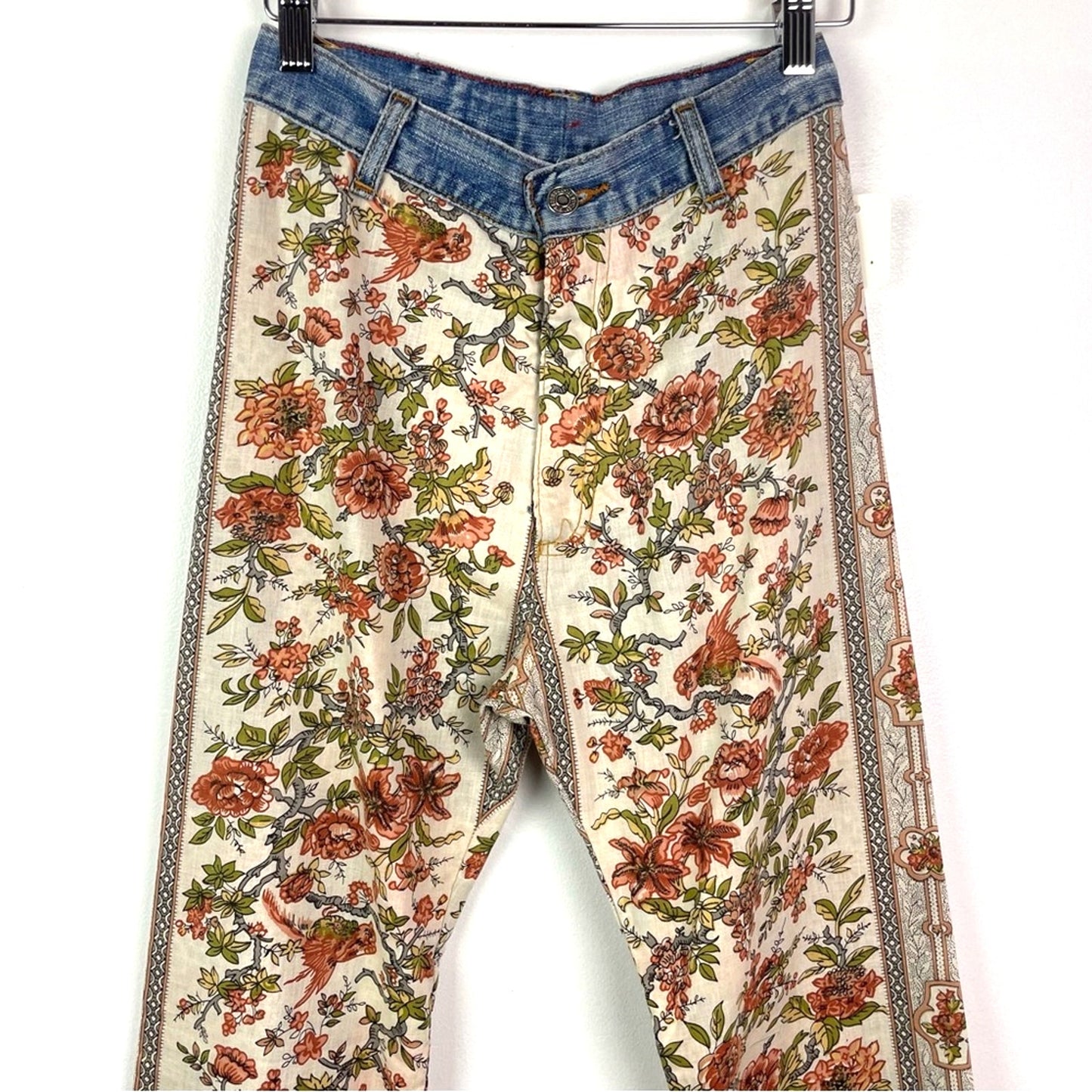 Vintage Handmade Bell Bottoms Floral Print Orange Flowers 25