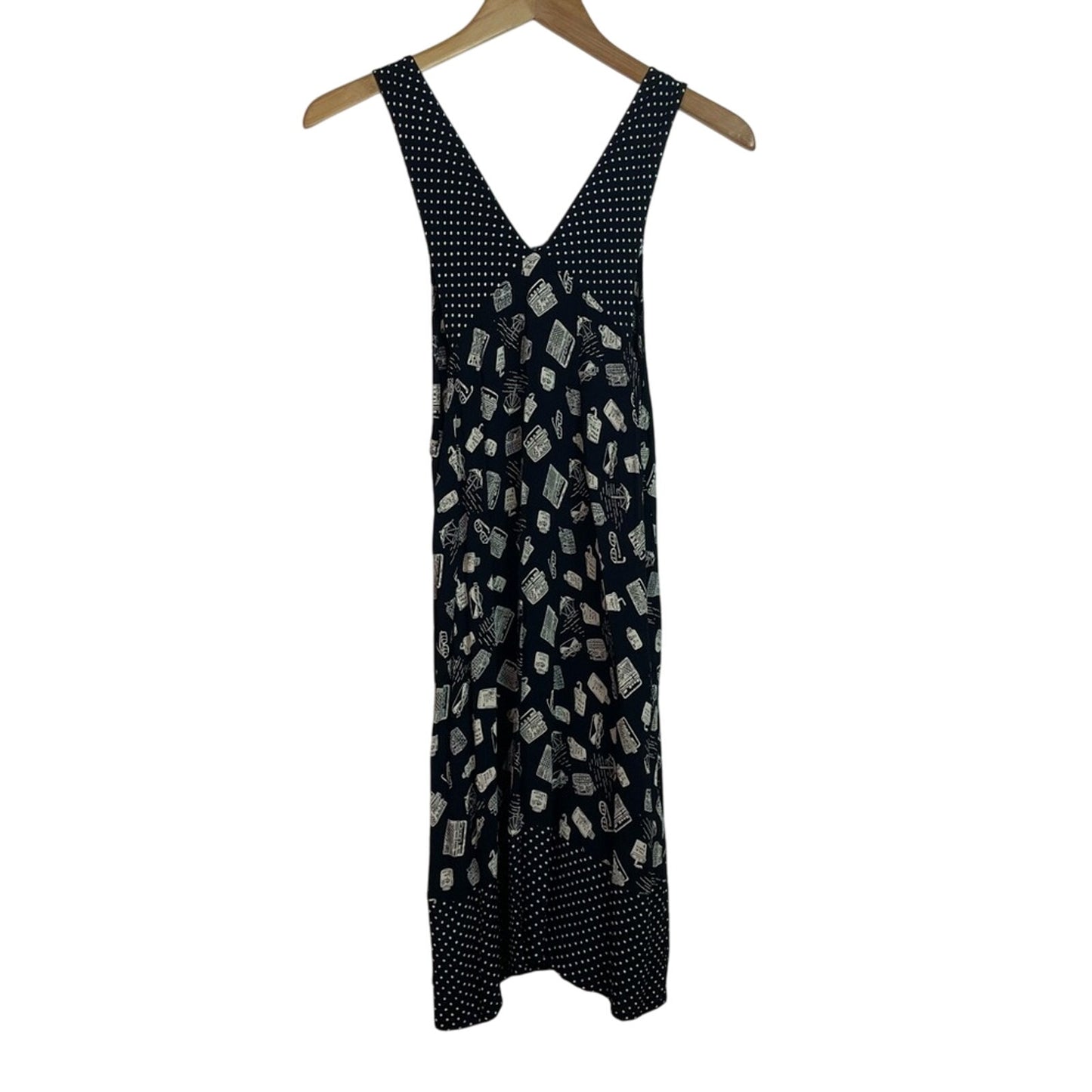 Vintage Black & White Patterned Dress Summer Beach Theme Rayon M