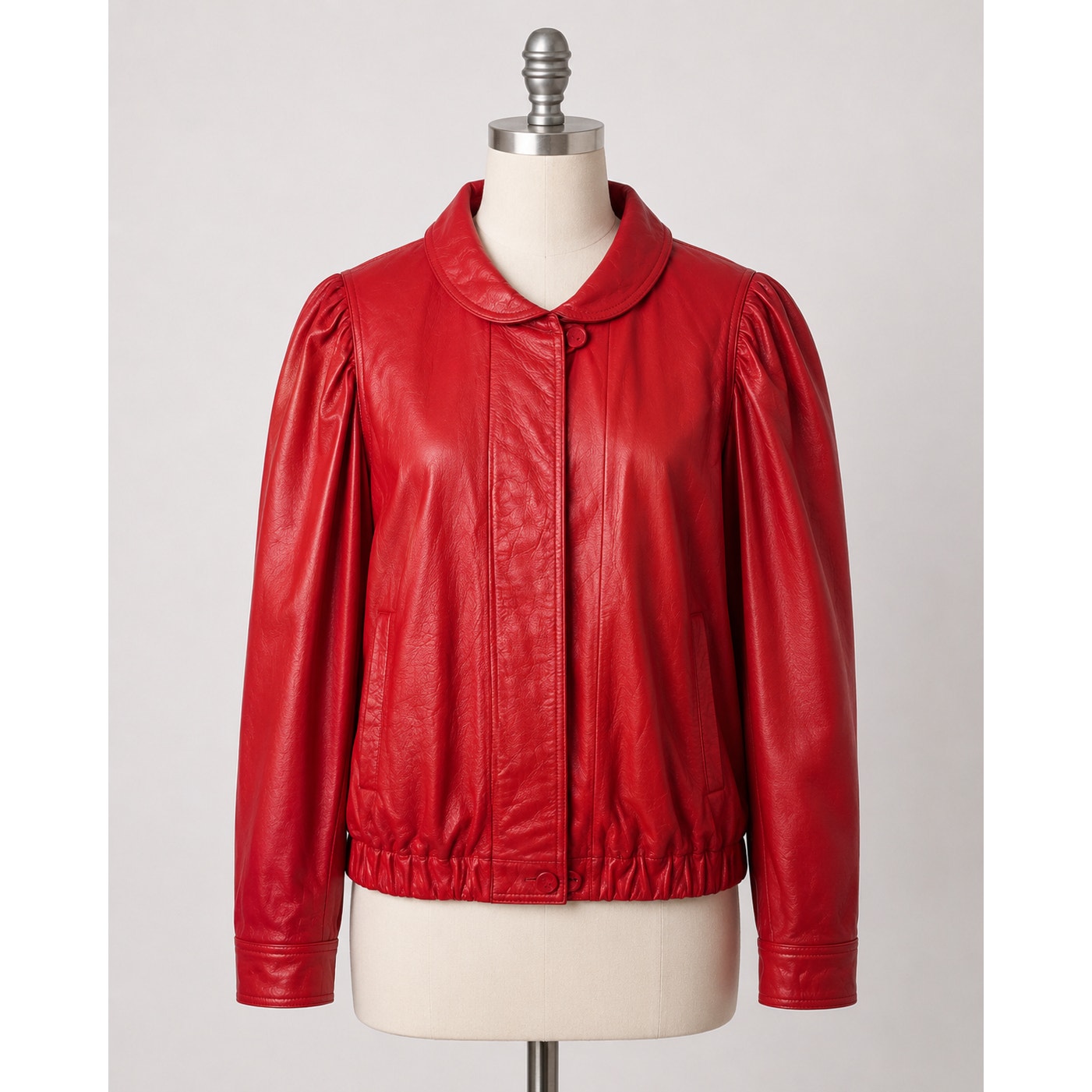 Red Leather Puff-Sleeve Jacket 1980s Vintage