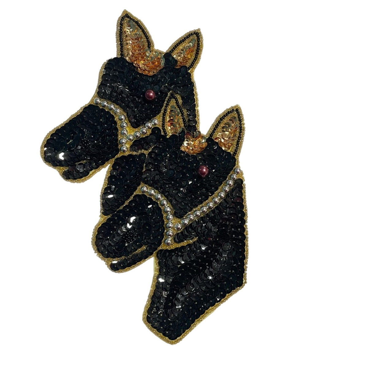 Black and Gold Sequin Horse Patch Vintage Two Black Horses