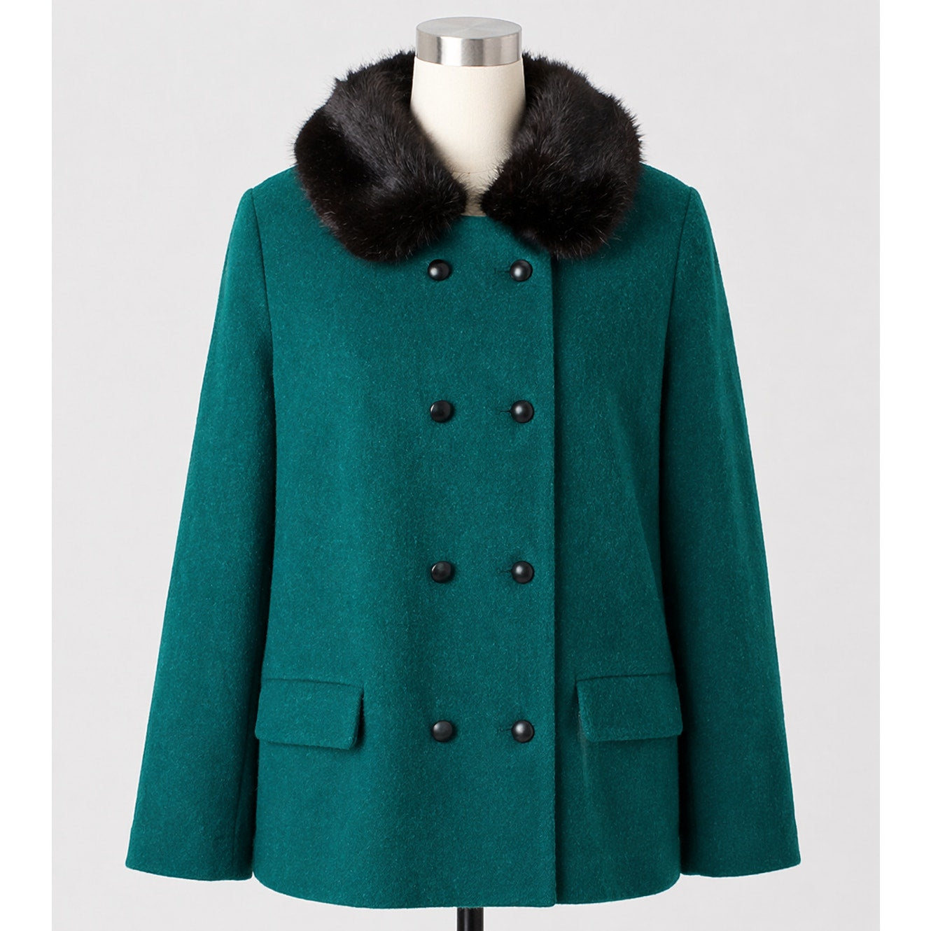 Vintage Green Wool & Real Fur Collar Jacket 1960s
