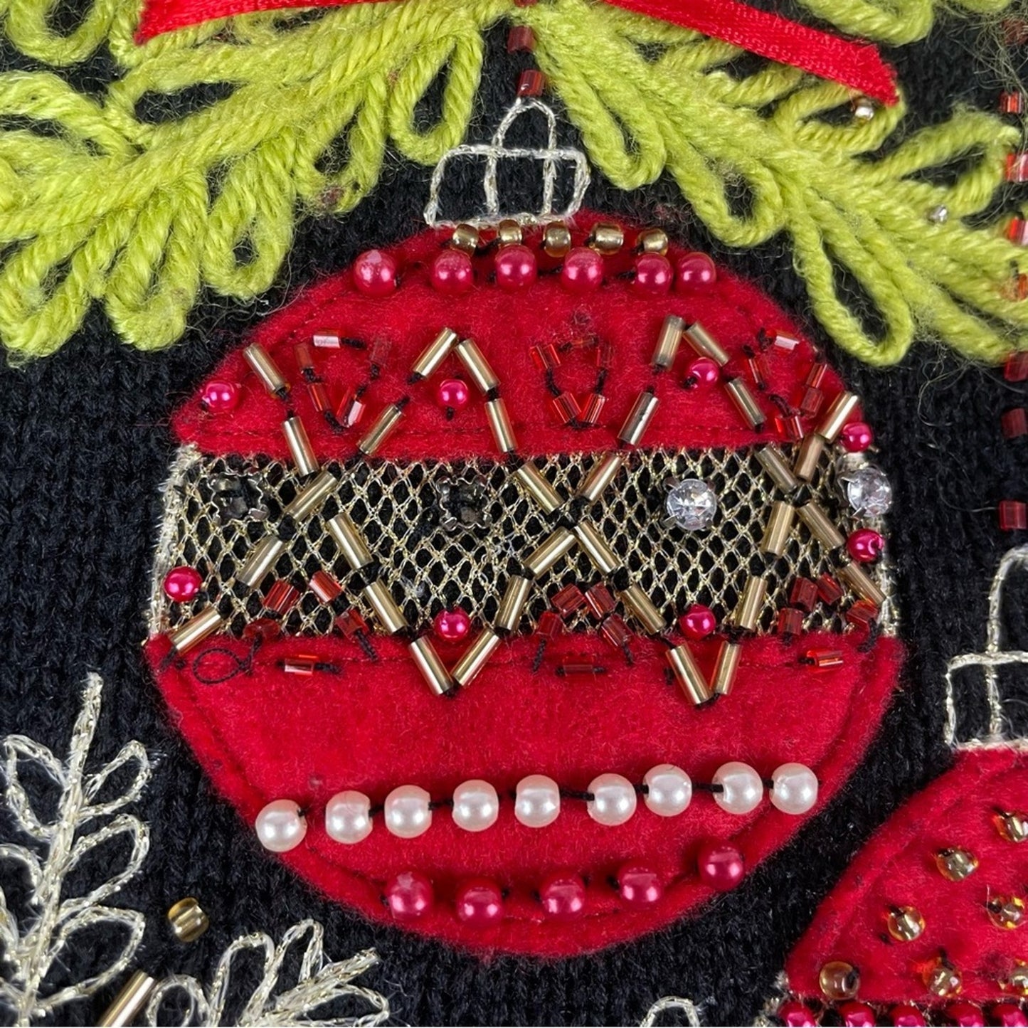 Holiday Black Sweater Festive Ornaments Christmas Sweater Cardigan Vintage Large