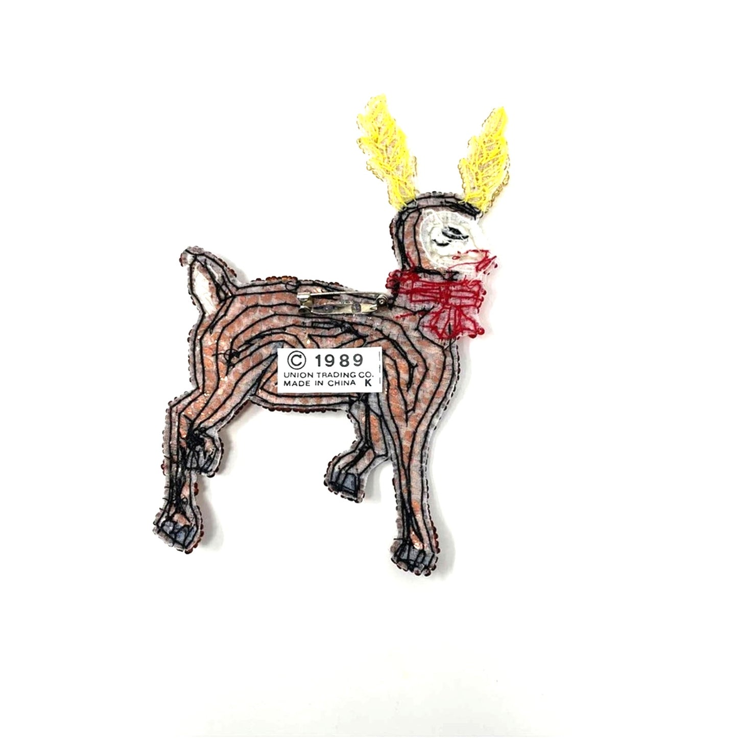 Vintage Reindeer Pin Sequins Jewels Handmade Rudolph Christmas