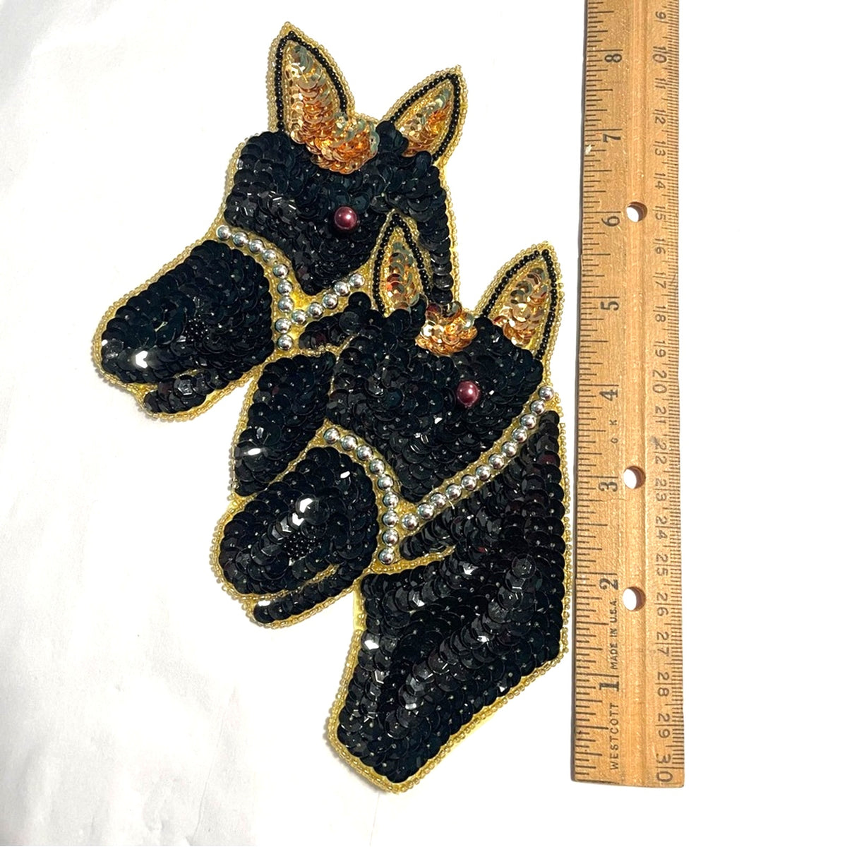 Black and Gold Sequin Horse Patch Vintage Two Black Horses