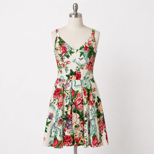 Vintage Floral Sundress in White with Pink & Green Bouquet Lace Whimsy Large