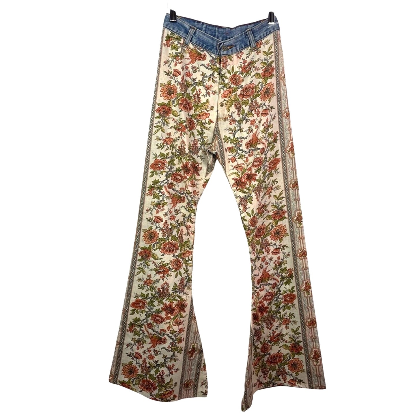 Vintage Handmade Bell Bottoms Floral Print Orange Flowers 25