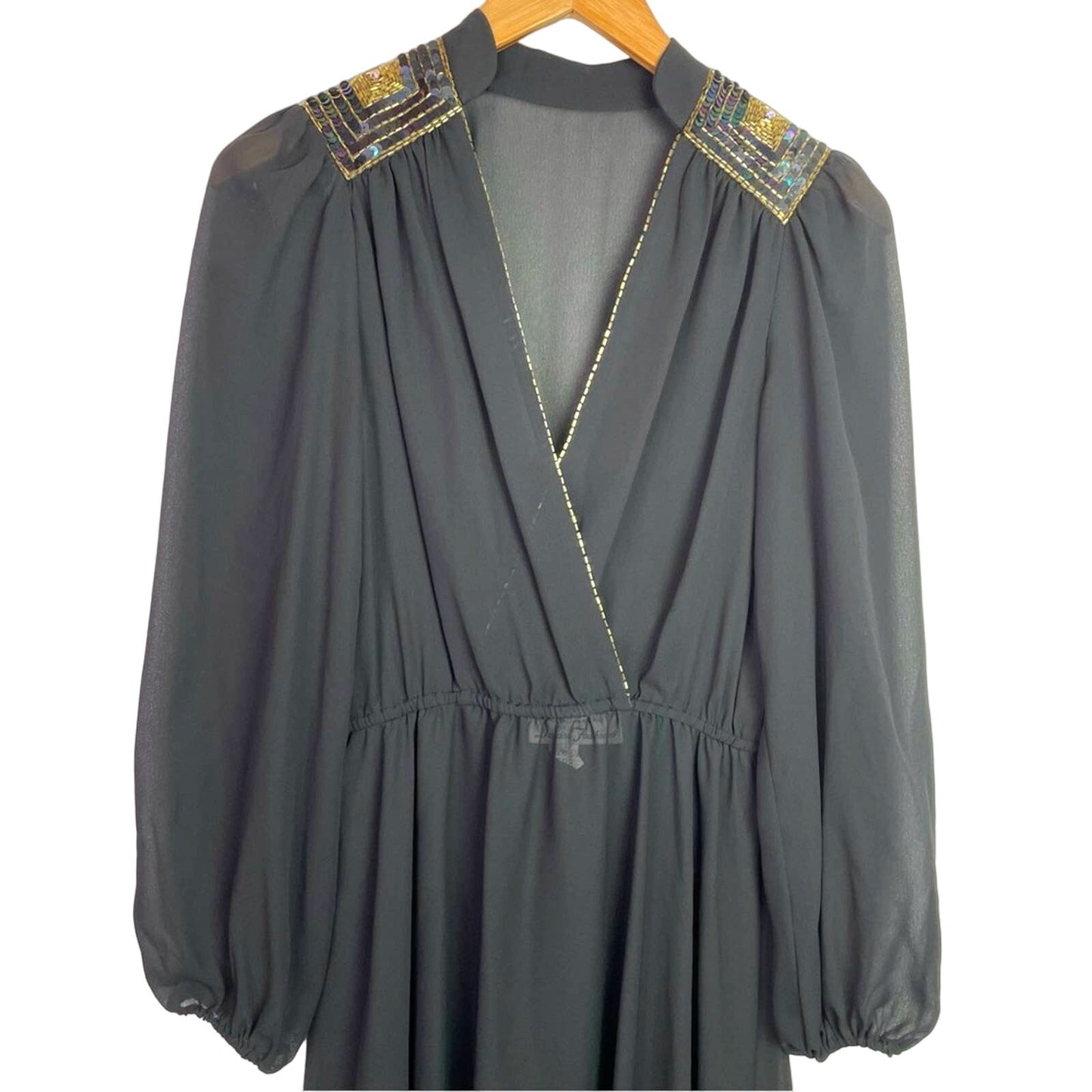Vintage | Sheer Black Dress Sequin & Beaded Shoulder Patches