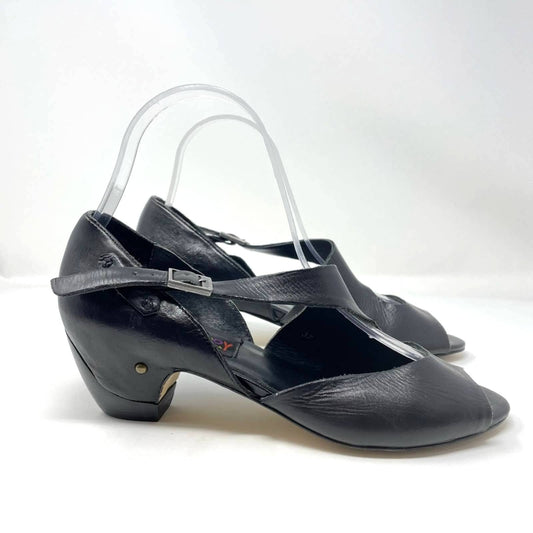 Vintage Black Leather Sandals Small Heel 6.5