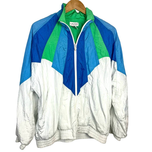 Vintage Athletic Warm Up Jacket White Blue Green