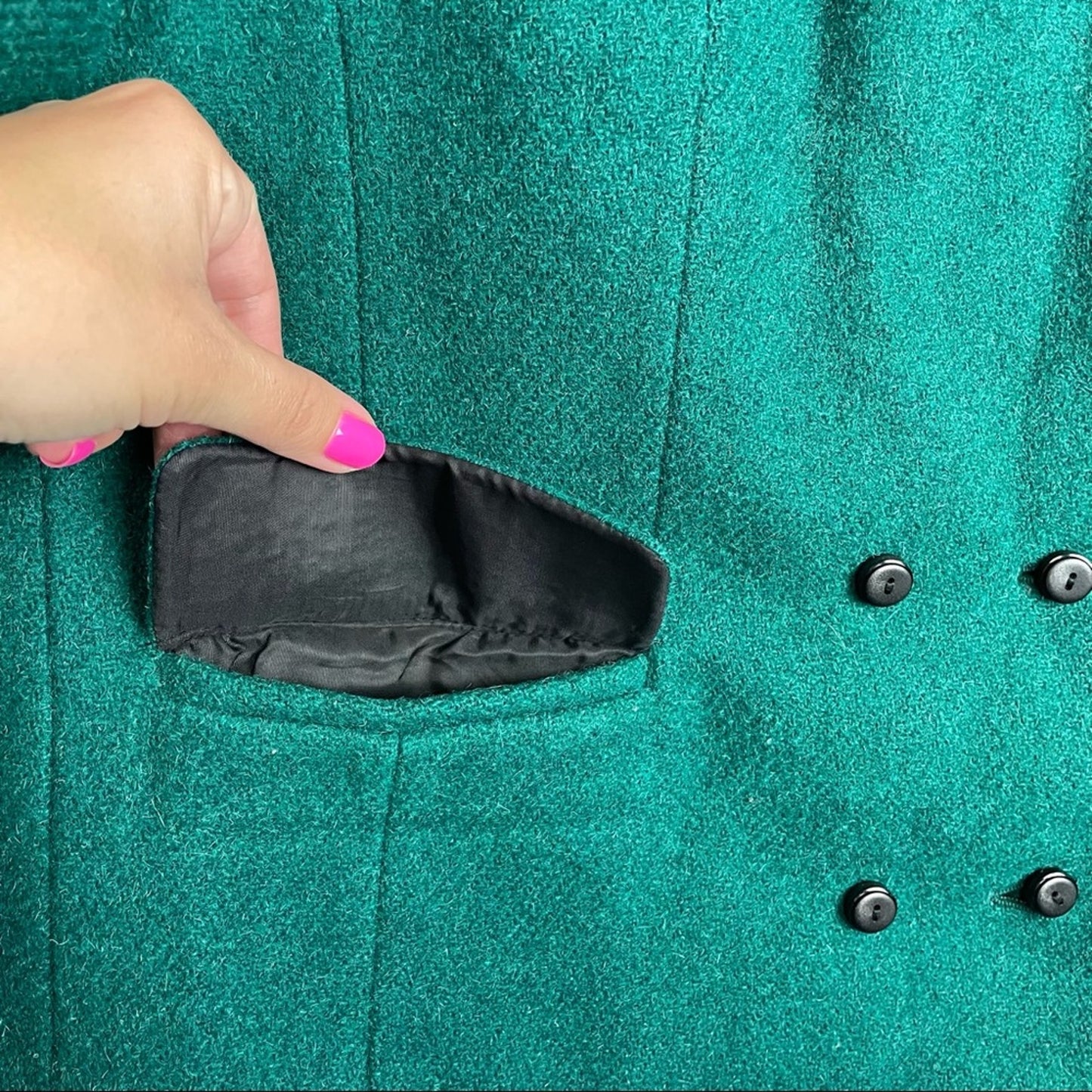 Vintage Green Wool & Real Fur Collar Jacket 1960s