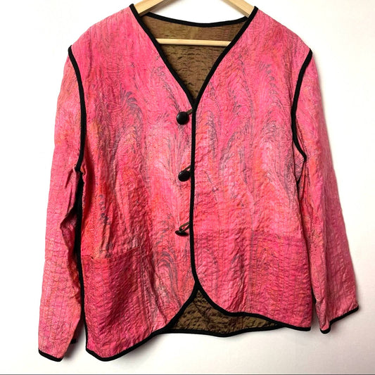 Quilted Silk Jacket Vintage Pink Orange Medium