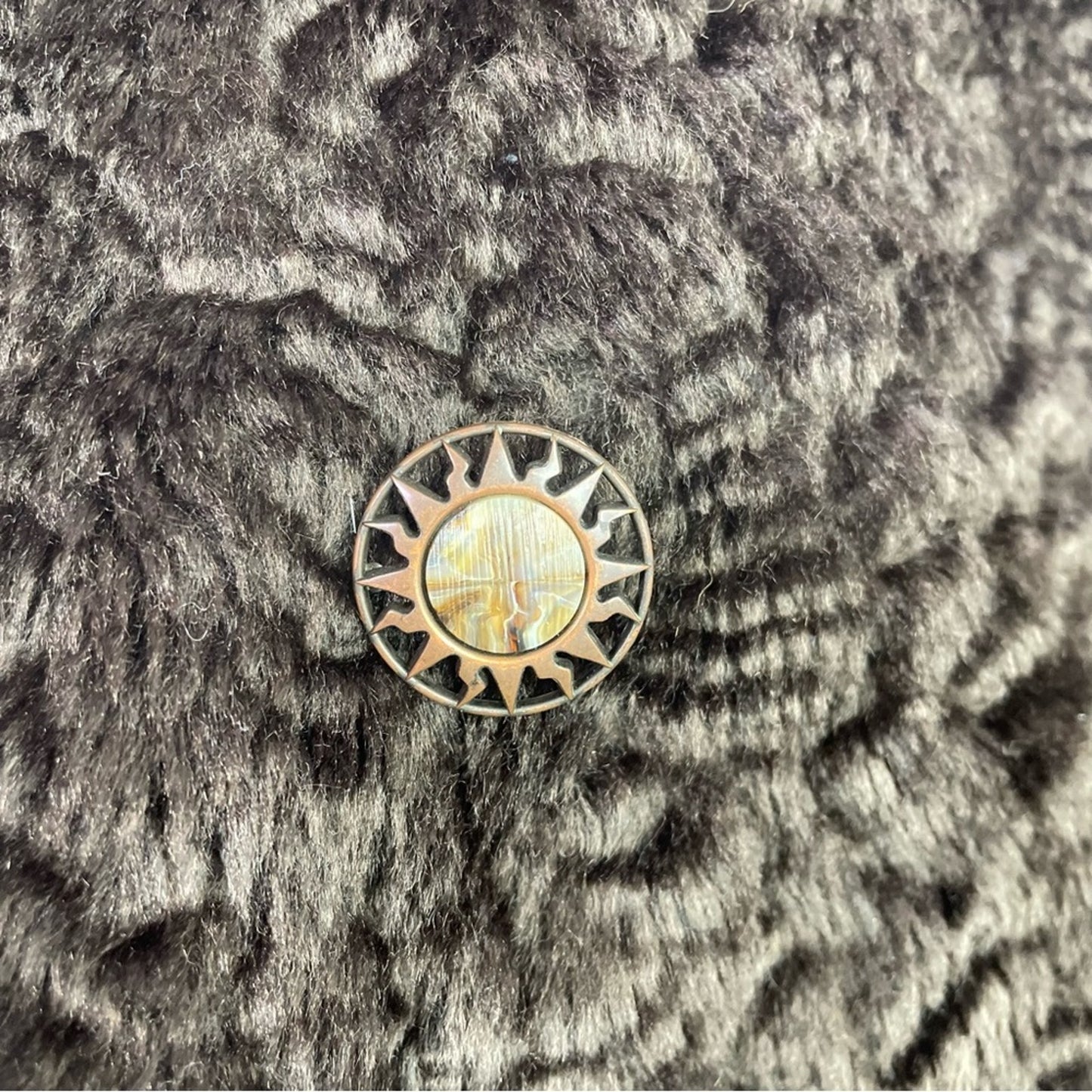 Vintage Faux Fur Coat Brown Sun Buttons 1960s