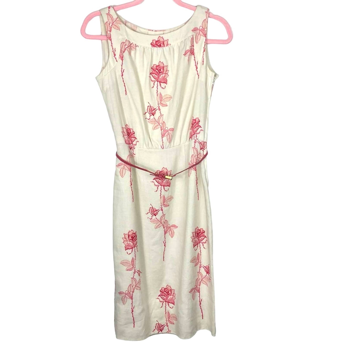 Vintage White Sun Dress Handmade 1960 Roses Red Pink